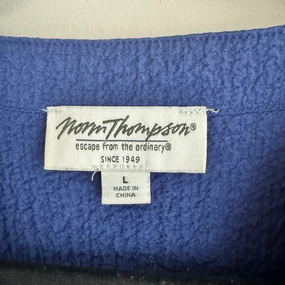 Vintage Norm Thompson Tunic Blouse Blue V-Neck Crinkle Crepe 3/4 Sleeve Sz L - Picture 3 of 6